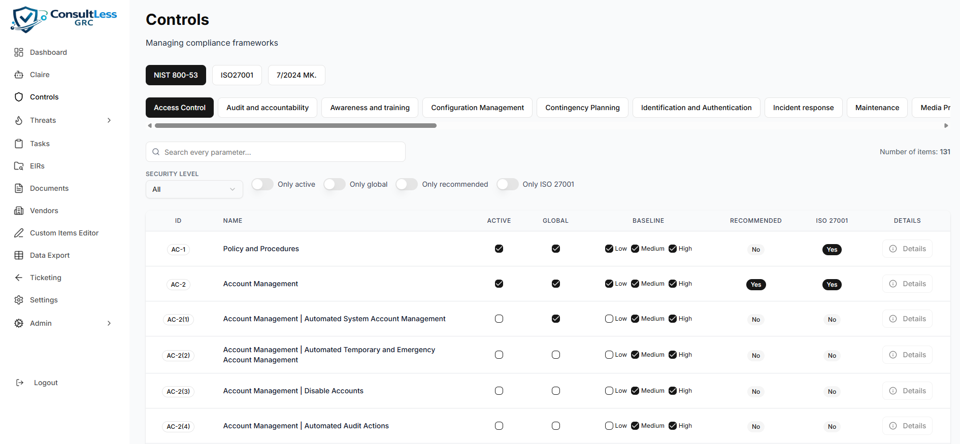 ConsultLess controls és framework képernyő
