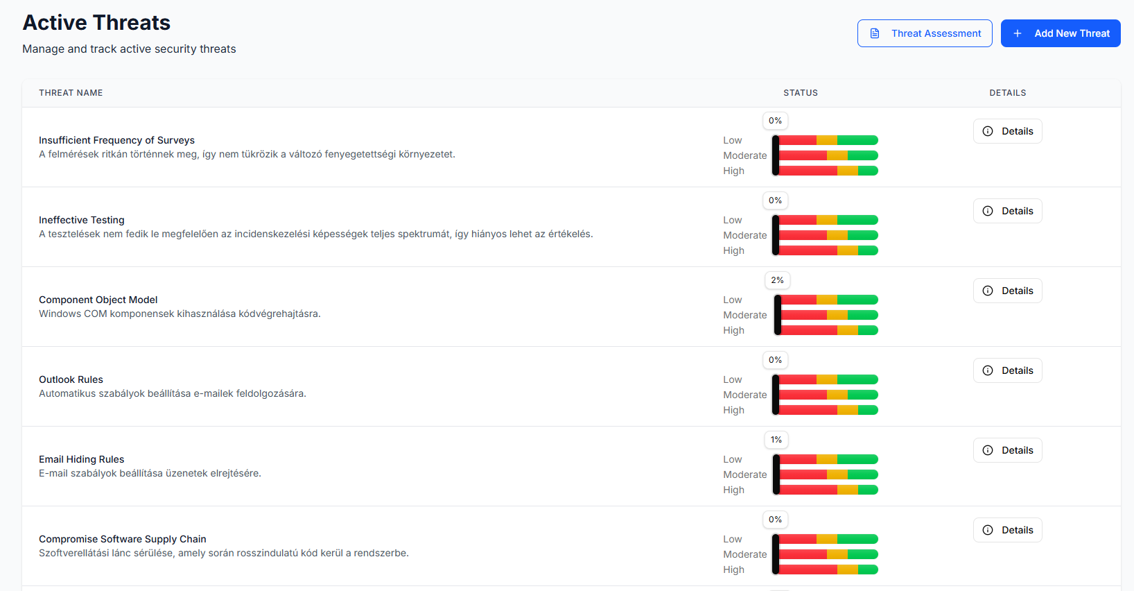 ConsultLess active threats képernyő